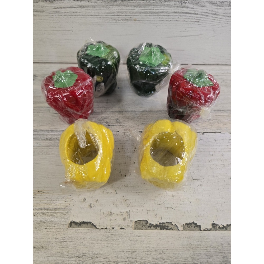 Vintage Style Bell Pepper Napkin Rings Set of 6 Red Yellow Green Garden Kitchen‎